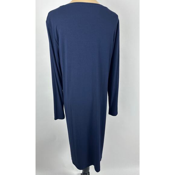 Eileen Fisher Medium Stretch Jersey Knit V-Neck Midi Dress Midnight Navy Blue - Picture 8 of 13